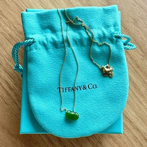 Tiffany & Co. Green and Gold Necklace with Heart Pendant